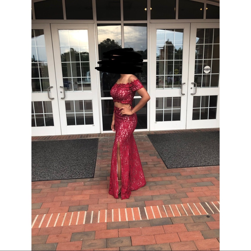 Red lace two piece prom/formal dress